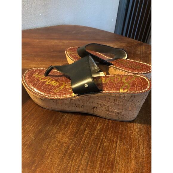 Sam Edelman Sandals Preppy Summer Black  Rose 3D  Cork  Wedges  10 - Picture 6 of 9
